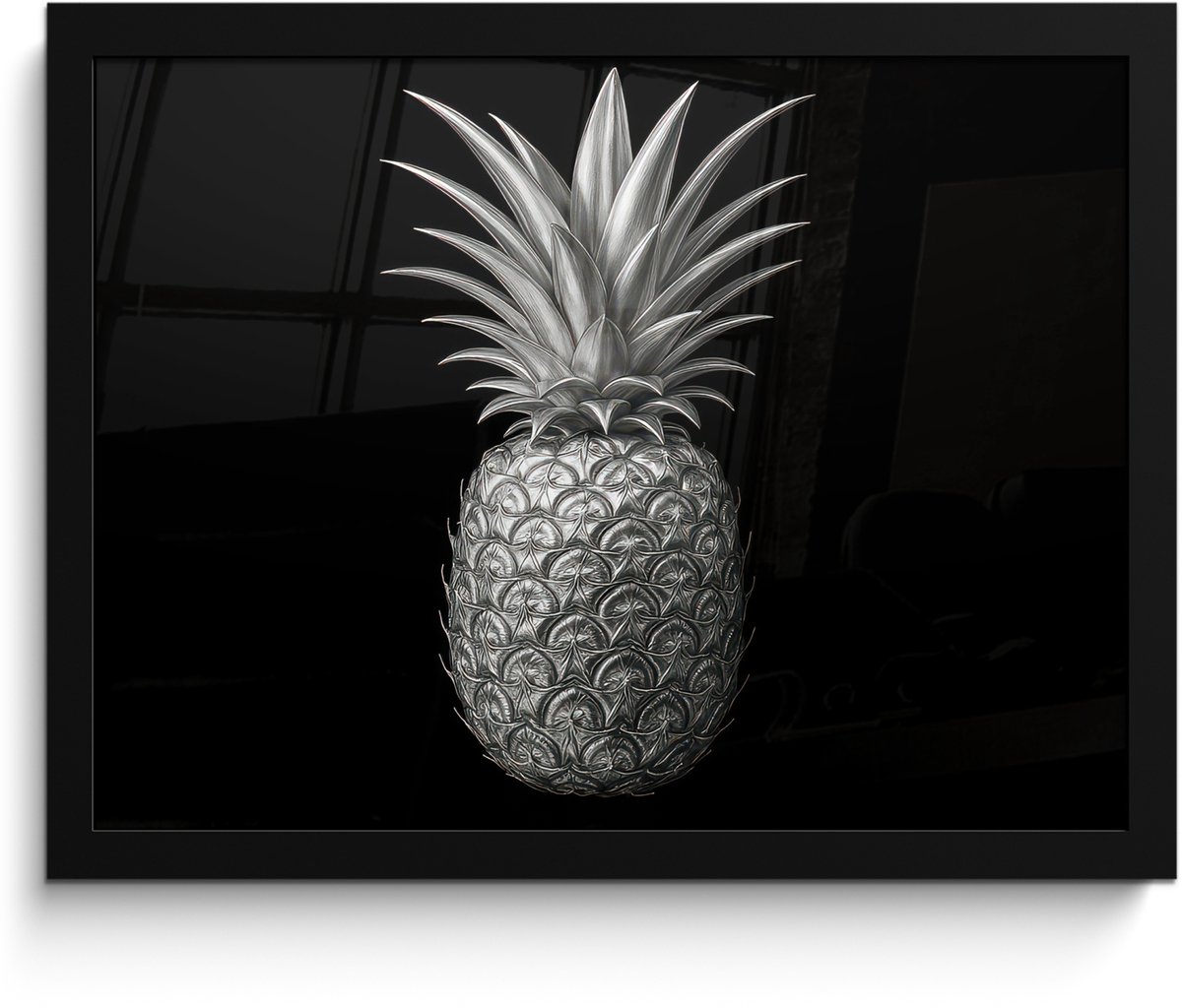 FrameYourWall Poster in lijst - Fotolijst 40x30 cm - Posters - Ananas - Gedetailleerd - Bladeren - Posterlijst zwart - Decoratie - Wanddecoratie woonkamer - Muurdecoratie slaapkamer