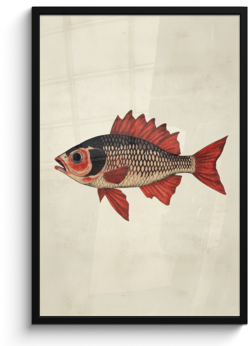 FrameYourWall Poster in lijst - Fotolijst 60x90 cm - Posters - Schubben - Rood - Vis - Vinnen - Posterlijst zwart - Decoratie - Wanddecoratie woonkamer - Muurdecoratie slaapkamer Vis - Vinnen - Schubben