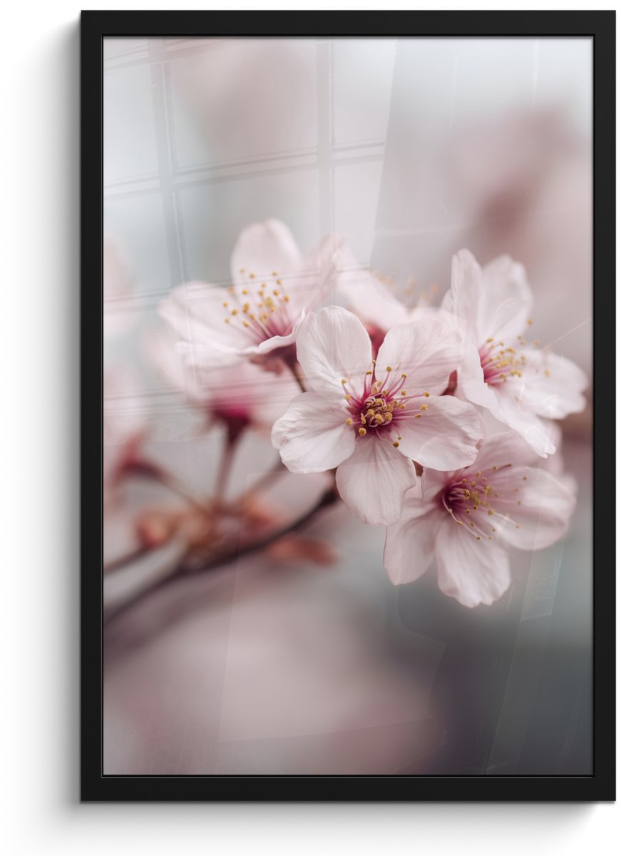 FrameYourWall Poster in lijst - Fotolijst 40x60 cm - Posters - Bloesems - Meeldraden - Geel - Wazig - Posterlijst zwart - Decoratie - Wanddecoratie woonkamer - Muurdecoratie slaapkamer