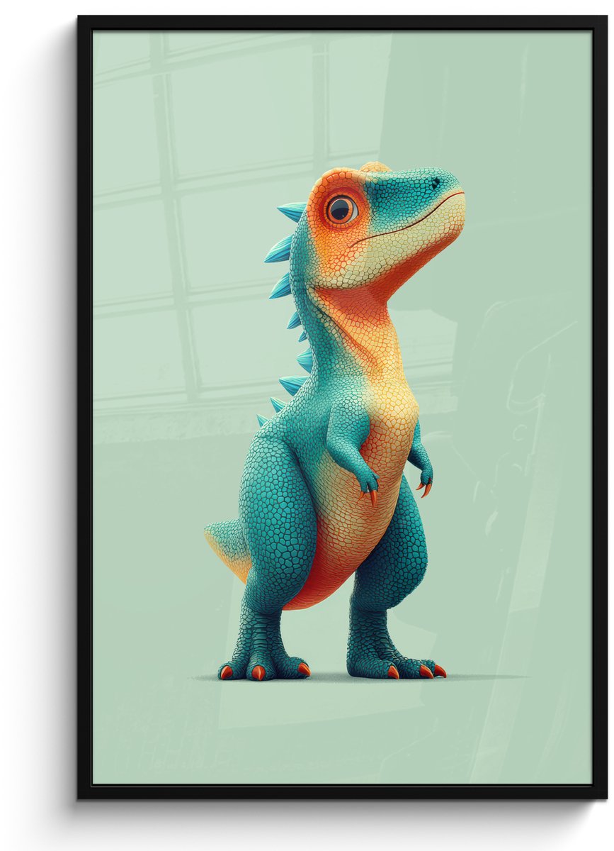 FrameYourWall Poster in lijst - Fotolijst 80x120 cm - Posters - Cartoon - Dino - Oranje - Stekels - Posterlijst zwart - Decoratie - Wanddecoratie woonkamer - Muurdecoratie slaapkamer