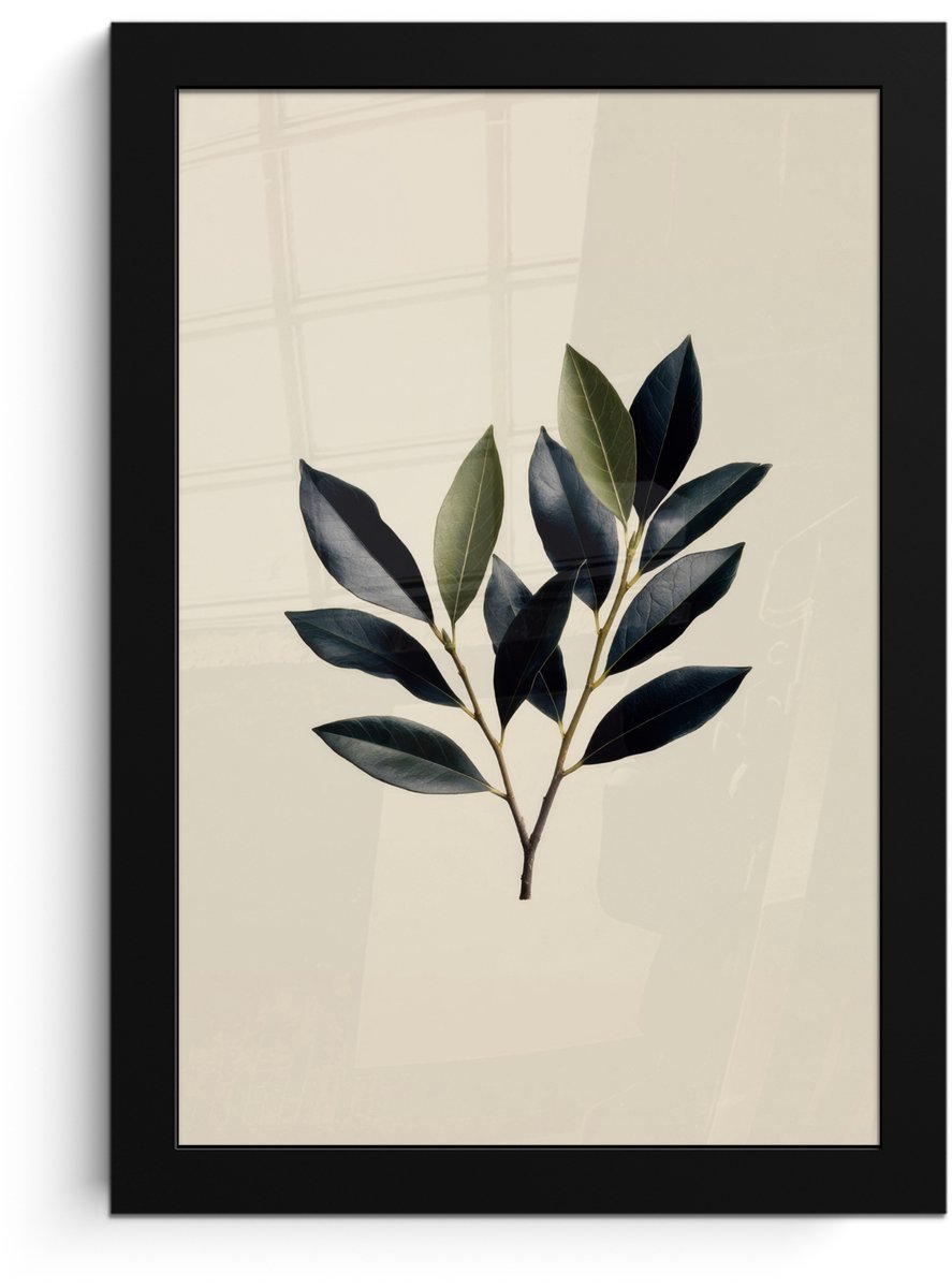 FrameYourWall Poster in lijst - Fotolijst 20x30 cm - Posters - Ovaal - Olijfgroen - Simpel - Posterlijst zwart - Decoratie - Wanddecoratie woonkamer - Muurdecoratie slaapkamer Tak - Blad