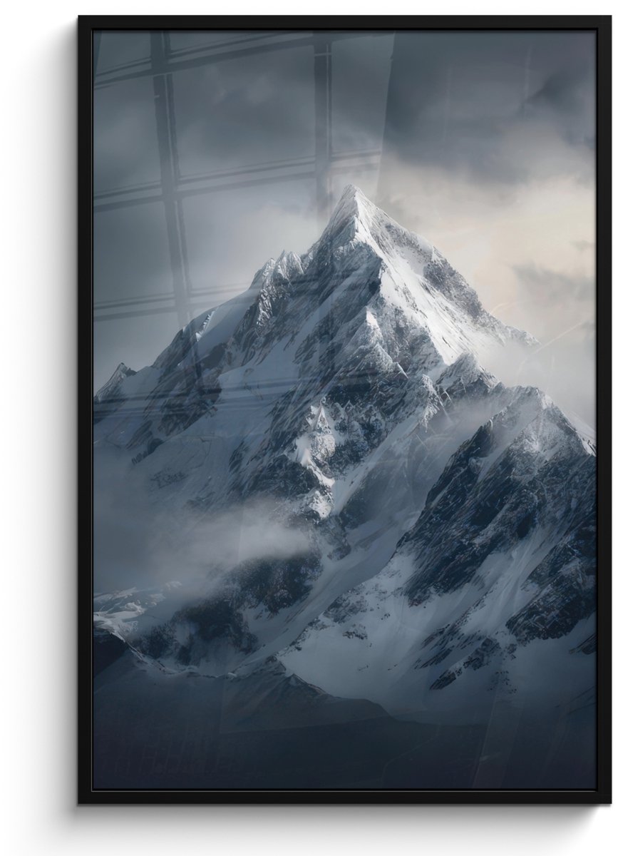FrameYourWall Poster in lijst - Fotolijst 80x120 cm - Posters - Sneeuw - Berg - Wolken - Posterlijst zwart - Decoratie - Wanddecoratie woonkamer - Muurdecoratie slaapkamer