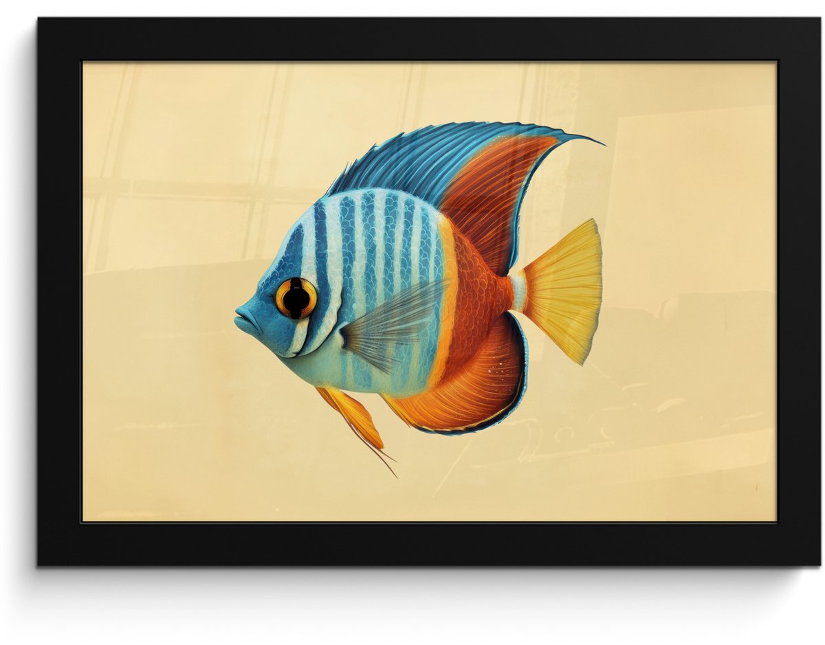 FrameYourWall Poster in lijst - Fotolijst 30x20 cm - Posters - Vis - Vinnen - Blauw - Ogen - Posterlijst zwart - Decoratie - Wanddecoratie woonkamer - Muurdecoratie slaapkamer