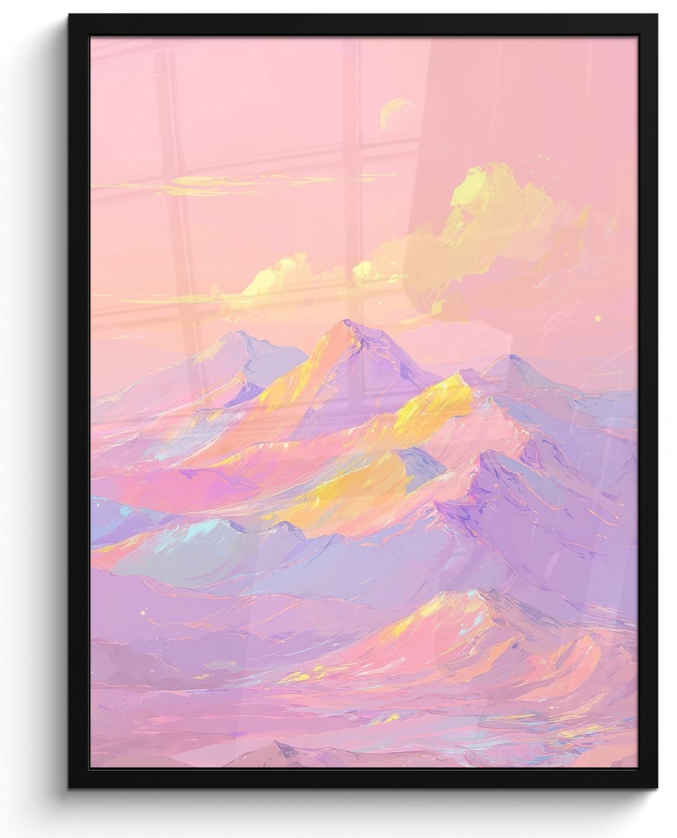 FrameYourWall Poster in lijst - Fotolijst 60x80 cm - Posters - Bergtoppen - Wolken - Dromerig - Posterlijst zwart - Decoratie - Wanddecoratie woonkamer - Muurdecoratie slaapkamer