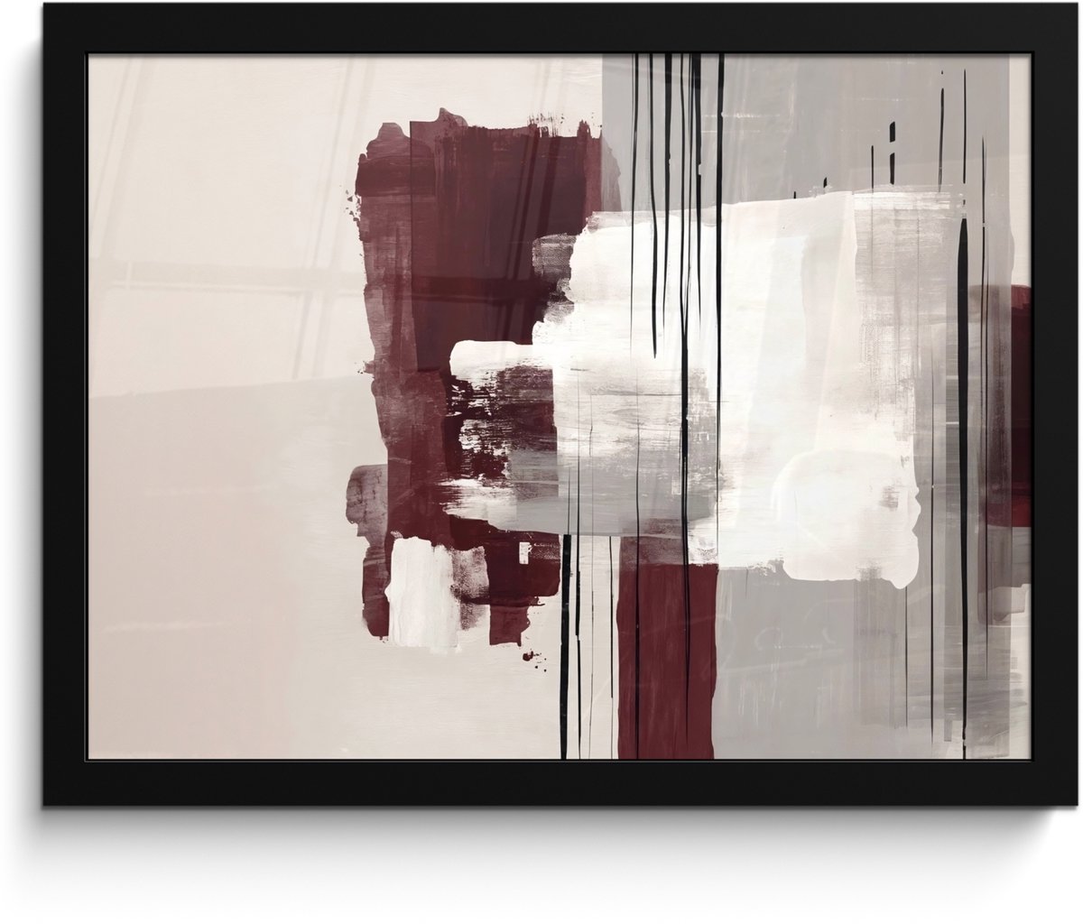 FrameYourWall Poster in lijst - Fotolijst 40x30 cm - Posters - Penseelstreken - Abstract - Lijnen - Rood - Posterlijst zwart - Decoratie - Wanddecoratie woonkamer - Muurdecoratie slaapkamer
