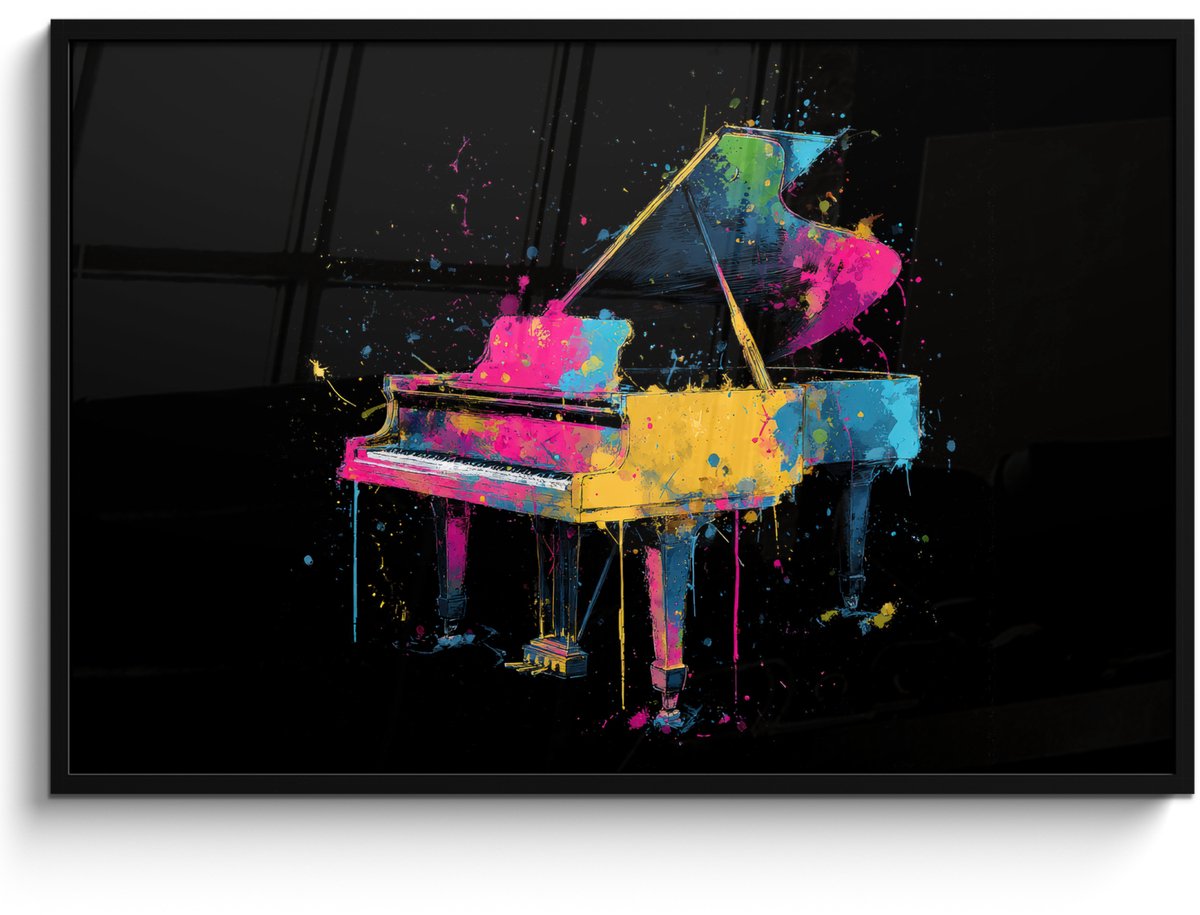 FrameYourWall Poster in lijst - Fotolijst 120x80 cm - Posters - Piano - Kleurrijk - Verf - Modern - Posterlijst zwart - Decoratie - Wanddecoratie woonkamer - Muurdecoratie slaapkamer Piano - Verf - Kleurrijk