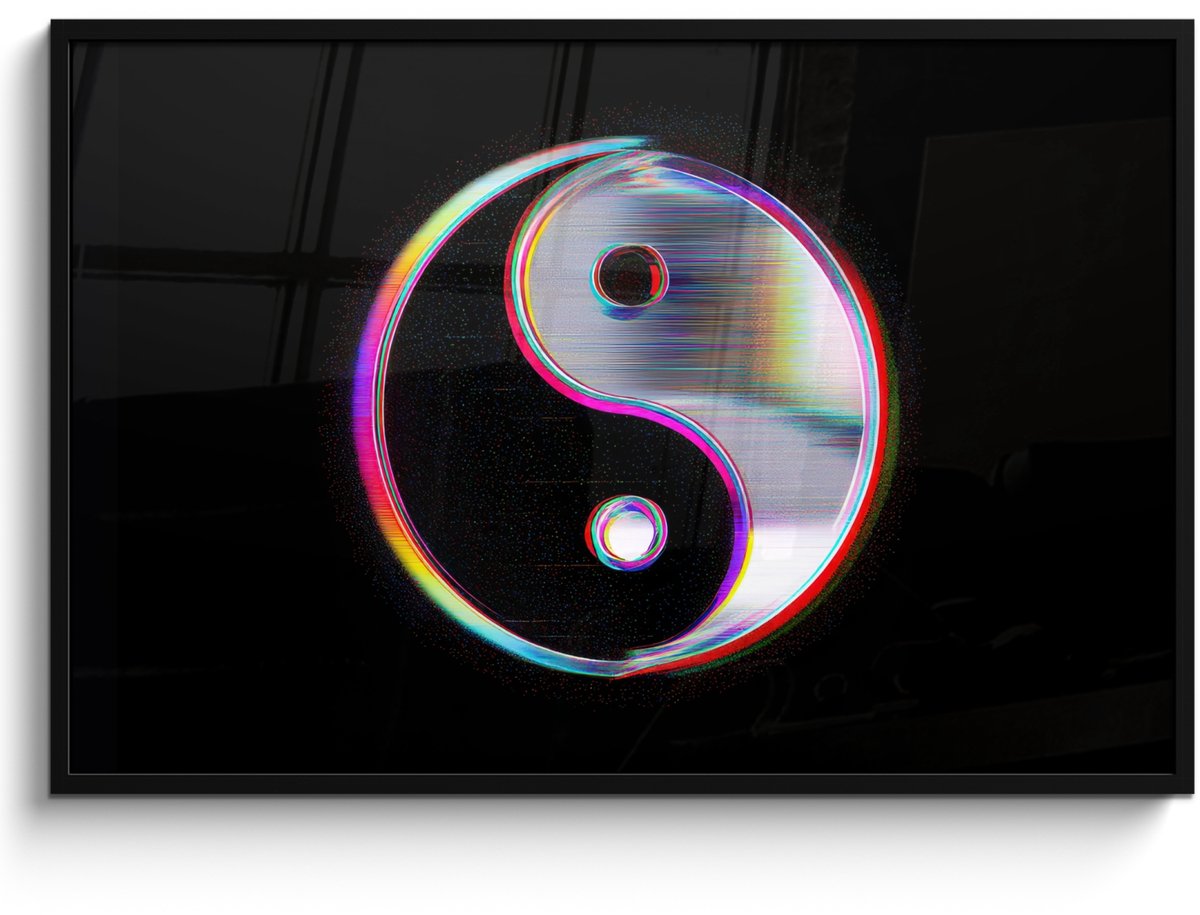 FrameYourWall Poster in lijst - Fotolijst 120x80 cm - Posters - Yin-Yang - Cirkel - Regenboog - Posterlijst zwart - Decoratie - Wanddecoratie woonkamer - Muurdecoratie slaapkamer Yin-Yang - Cirkel - Kleurrijk