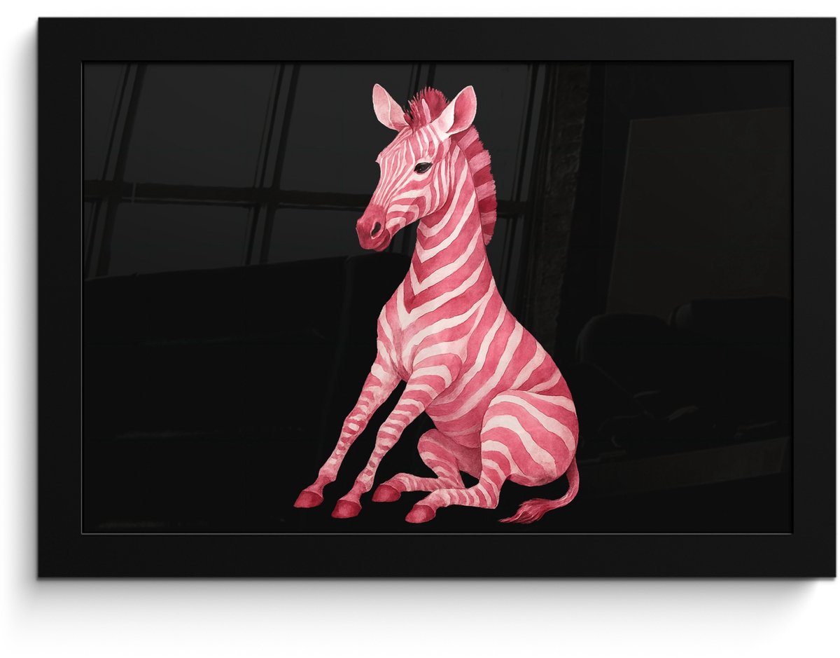FrameYourWall Poster in lijst - Fotolijst 30x20 cm - Posters - Zebra - Roze - Gestreept - Posterlijst zwart - Decoratie - Wanddecoratie woonkamer - Muurdecoratie slaapkamer