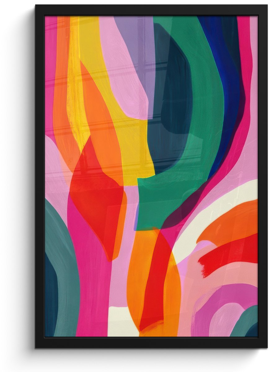 FrameYourWall Poster in lijst - Fotolijst 40x60 cm - Posters - Vormen - Golvend - Abstract - Felroze - Posterlijst zwart - Decoratie - Wanddecoratie woonkamer - Muurdecoratie slaapkamer