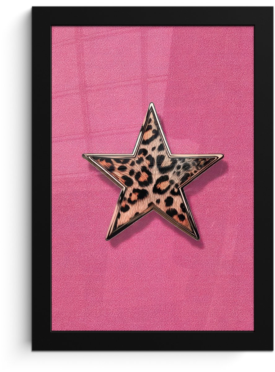 FrameYourWall Poster in lijst - Fotolijst 20x30 cm - Posters - Ster - Luipaard - Print - Roze - Posterlijst zwart - Decoratie - Wanddecoratie woonkamer - Muurdecoratie slaapkamer