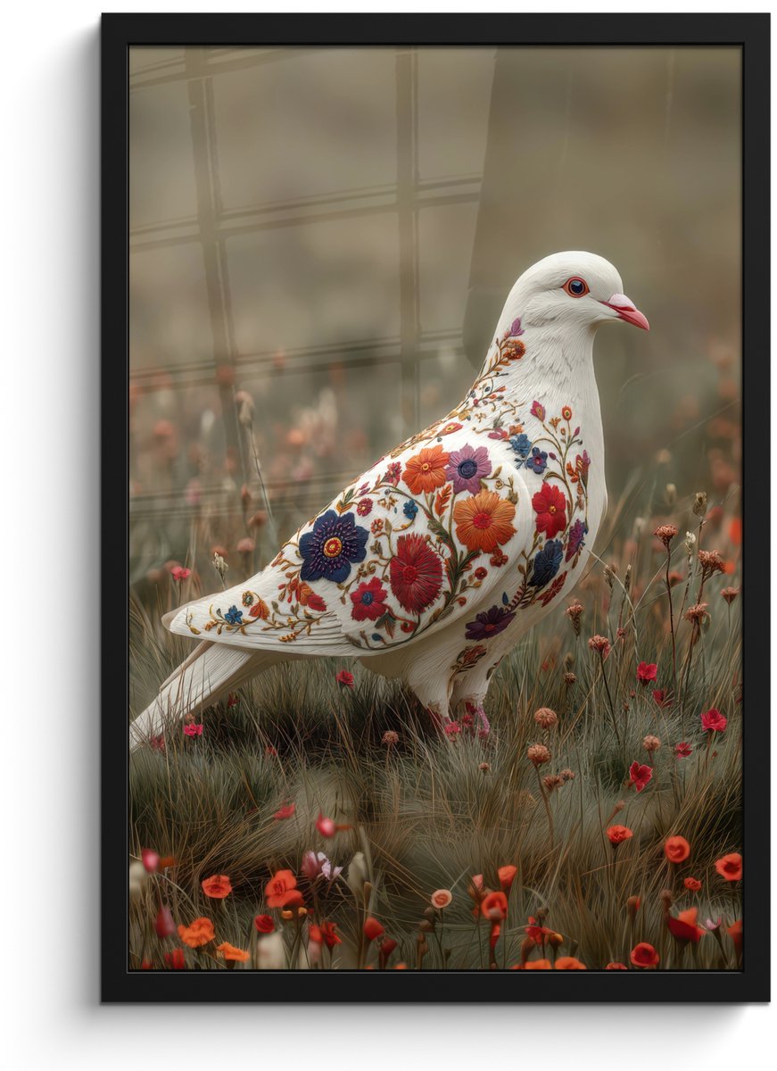 FrameYourWall Poster in lijst - Fotolijst 40x60 cm - Posters - Duif - Bloemen - Natuur - Posterlijst zwart - Decoratie - Wanddecoratie woonkamer - Muurdecoratie slaapkamer