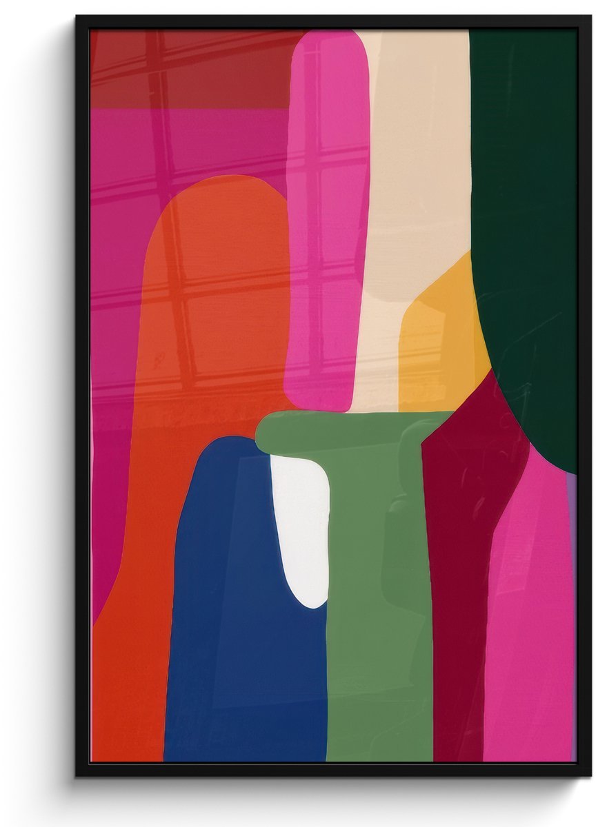 FrameYourWall Poster in lijst - Fotolijst 80x120 cm - Posters - Kleurvakken - Recht - Rond - Abstract - Posterlijst zwart - Decoratie - Wanddecoratie woonkamer - Muurdecoratie slaapkamer Kleurvakken - Abstract