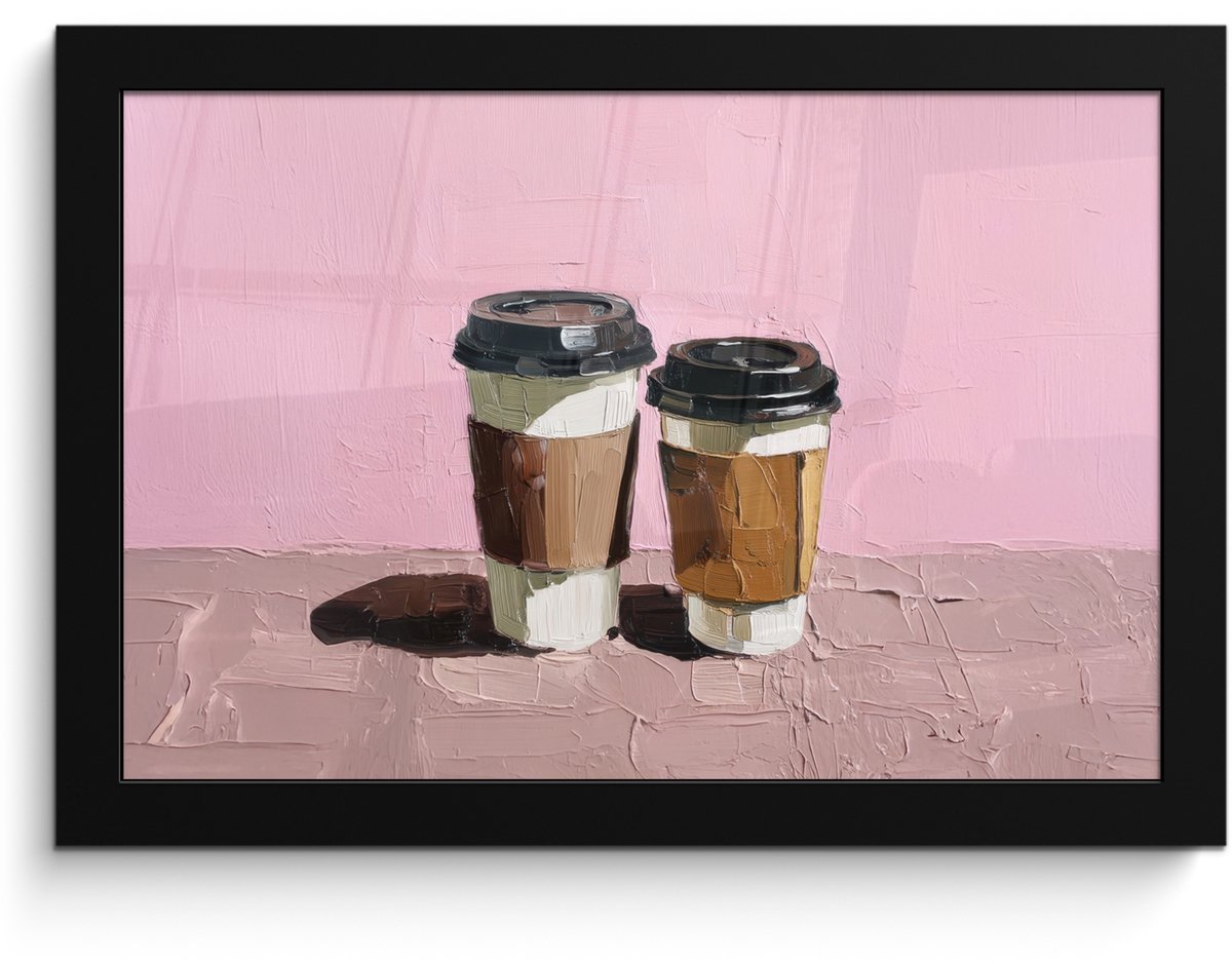 FrameYourWall Poster in lijst - Fotolijst 30x20 cm - Posters - Koffiebekers - Deksel - Verf - Textuur - Posterlijst zwart - Decoratie - Wanddecoratie woonkamer - Muurdecoratie slaapkamer