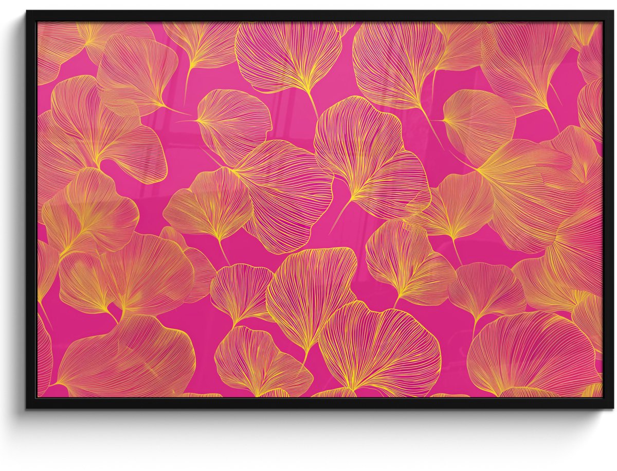 FrameYourWall Poster in lijst - Fotolijst 120x80 cm - Posters - Bladeren - Nerven - Grafisch - Roze - Posterlijst zwart - Decoratie - Wanddecoratie woonkamer - Muurdecoratie slaapkamer Bladeren - Grafisch