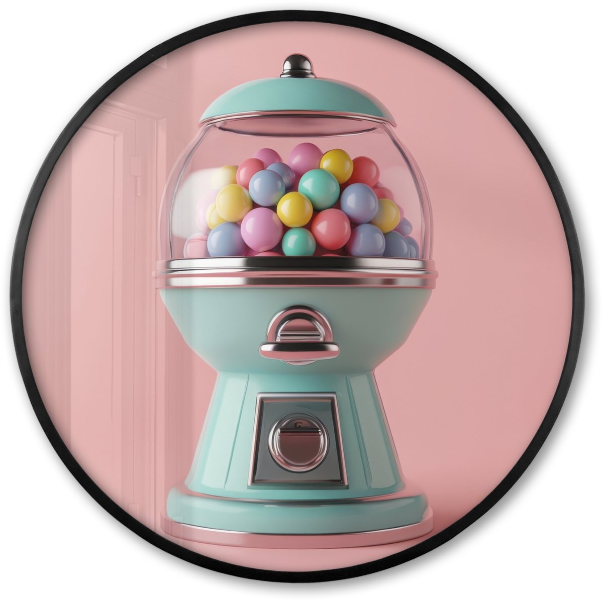 FrameYourWall Poster in lijst Rond - Fotolijst 80x80 cm - Posters - Kauwgom - Retro - Snoep - Roze - Ronde posterlijst zwart - Decoratie - Wanddecoratie woonkamer - Muurdecoratie slaapkamer