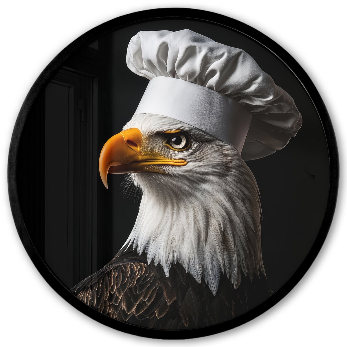 FrameYourWall Poster in lijst Rond - Fotolijst 40x40 cm - Posters - Arend -Amerika - Koksmuts - Vogel - Stoer - Ronde posterlijst zwart - Decoratie - Wanddecoratie woonkamer - Muurdecoratie slaapkamer Koksmuts - Adelaar