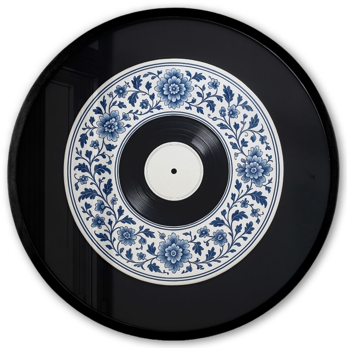 FrameYourWall Poster in lijst Rond - Fotolijst 40x40 cm - Posters - Vinyl - LP - Delfts Blauw - Muziek - Ronde posterlijst zwart - Decoratie - Wanddecoratie woonkamer - Muurdecoratie slaapkamer Vinyl - Muziek