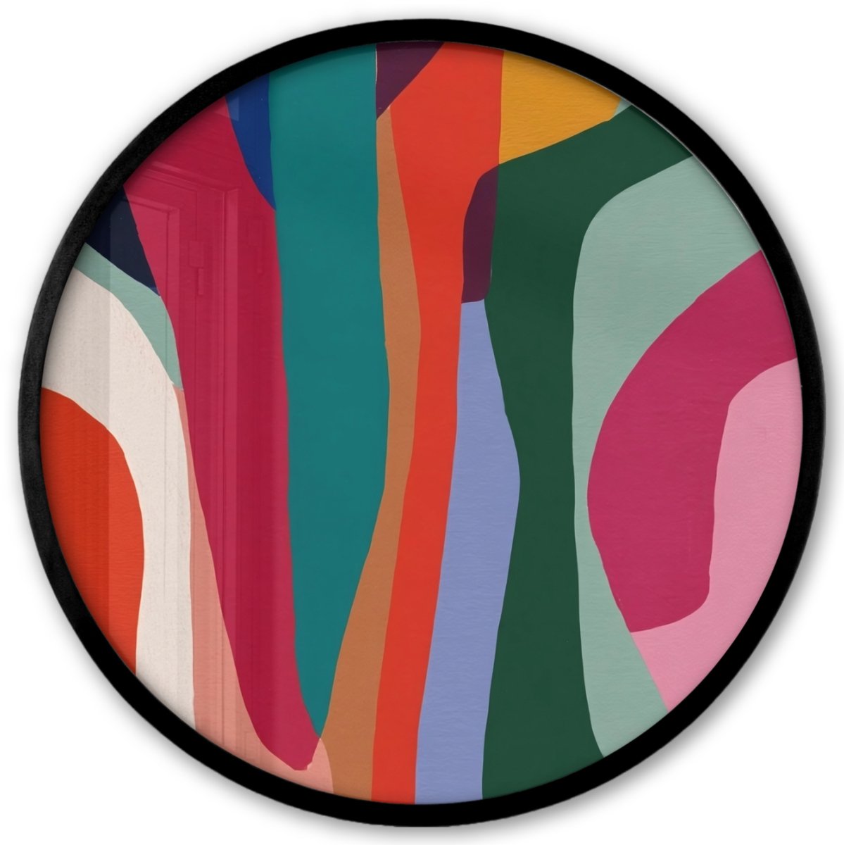 FrameYourWall Poster in lijst Rond - Fotolijst 40x40 cm - Posters - Vormen - Bochten - Kleurrijk - Abstract - Ronde posterlijst zwart - Decoratie - Wanddecoratie woonkamer - Muurdecoratie slaapkamer Abstract - Kleurrijk - Golven