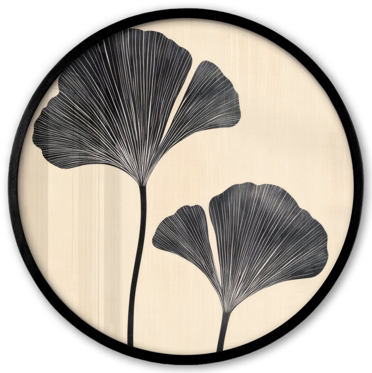 FrameYourWall Poster in lijst Rond - Fotolijst 40x40 cm - Posters - Bladeren - Minimalistisch - Zwart - Ronde posterlijst zwart - Decoratie - Wanddecoratie woonkamer - Muurdecoratie slaapkamer
