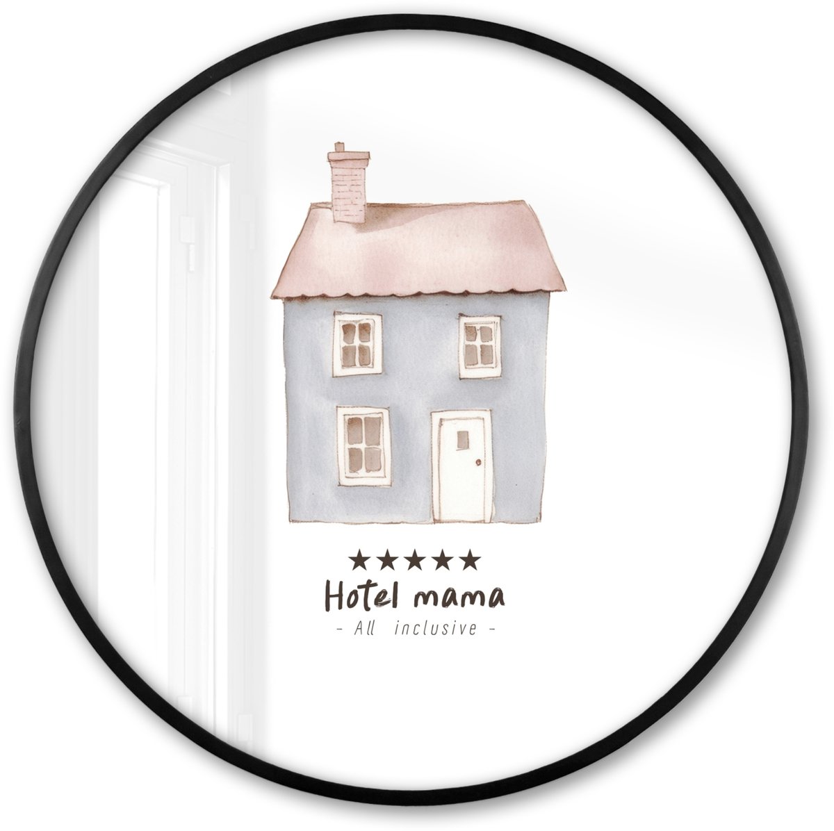 FrameYourWall Poster in lijst Rond - Fotolijst 80x80 cm - Posters - Lichtblauw - Huisje - Mama - Tekst - Ronde posterlijst zwart - Decoratie - Wanddecoratie woonkamer - Muurdecoratie slaapkamer Huisje - Tekst