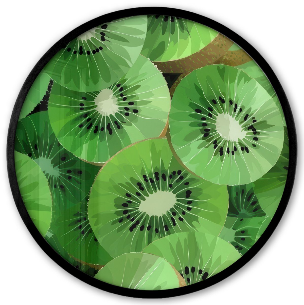 FrameYourWall Poster in lijst Rond - Fotolijst 40x40 cm - Posters - Kiwi - Groen - Pitten - Ronde posterlijst zwart - Decoratie - Wanddecoratie woonkamer - Muurdecoratie slaapkamer