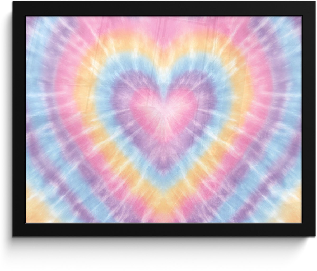 FrameYourWall Poster in lijst - Fotolijst 40x30 cm - Posters - Hartvorm - Pastelkleuren - Tie Dye - Posterlijst zwart - Decoratie - Wanddecoratie woonkamer - Muurdecoratie slaapkamer Multicolor