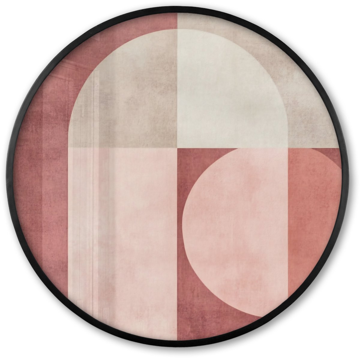 FrameYourWall Poster in lijst Rond - Fotolijst 60x60 cm - Posters - Figuren - Abstract - Roze - Ronde posterlijst zwart - Decoratie - Wanddecoratie woonkamer - Muurdecoratie slaapkamer Geometrisch