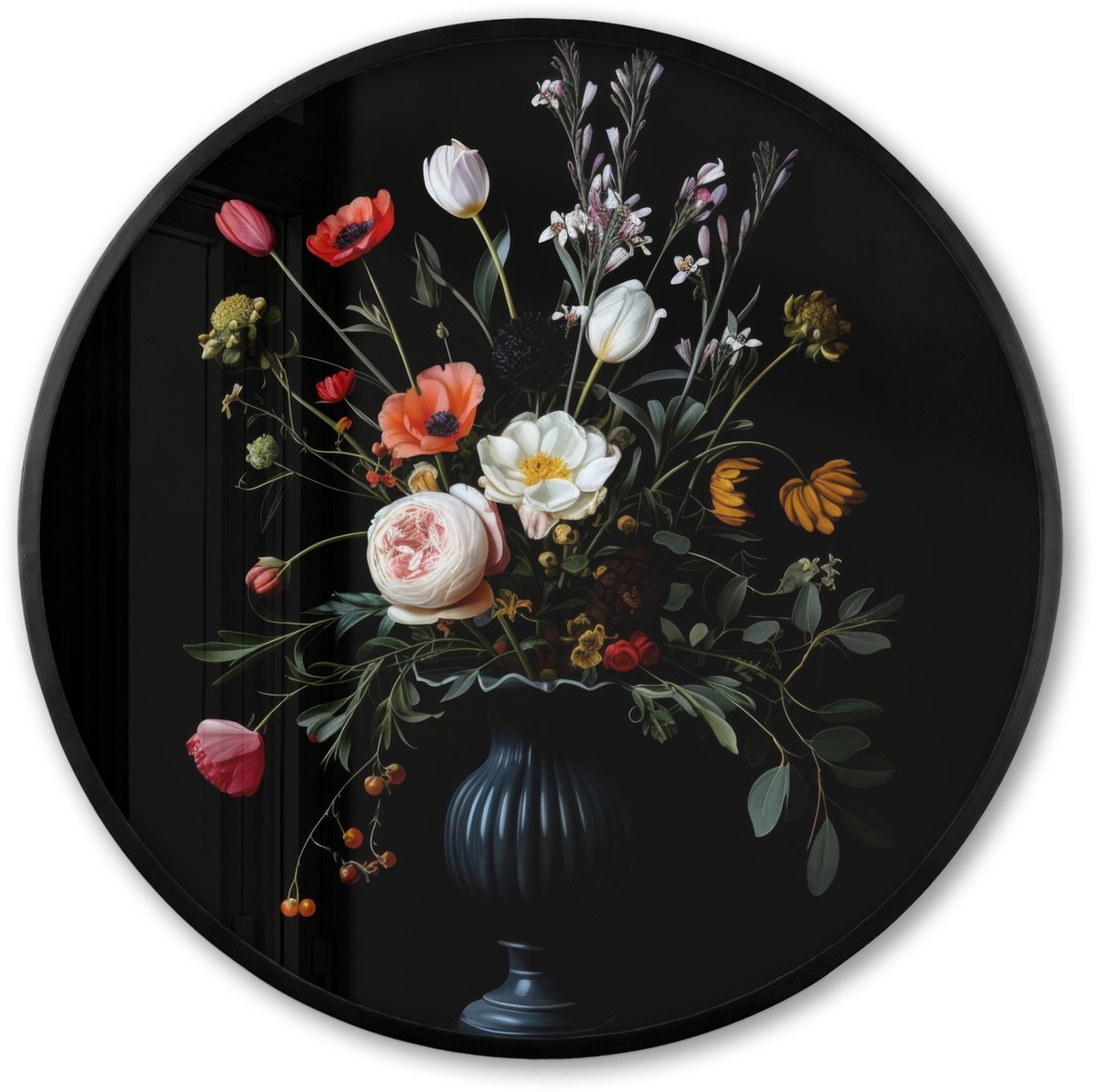 FrameYourWall Poster in lijst Rond - Fotolijst 60x60 cm - Posters - Bloemstuk - Vaas - Zwart - Ronde posterlijst zwart - Decoratie - Wanddecoratie woonkamer - Muurdecoratie slaapkamer Boeket - Bloemen 3