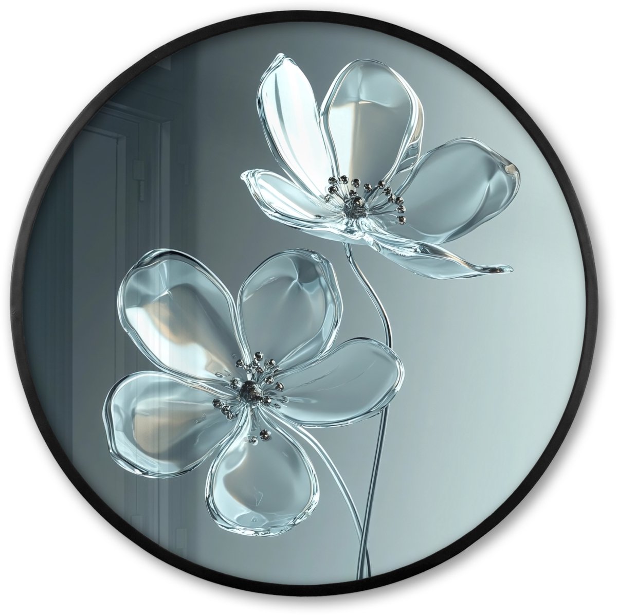 FrameYourWall Poster in lijst Rond - Fotolijst 60x60 cm - Posters - Kristal - Bloemen - Grijs - Ronde posterlijst zwart - Decoratie - Wanddecoratie woonkamer - Muurdecoratie slaapkamer