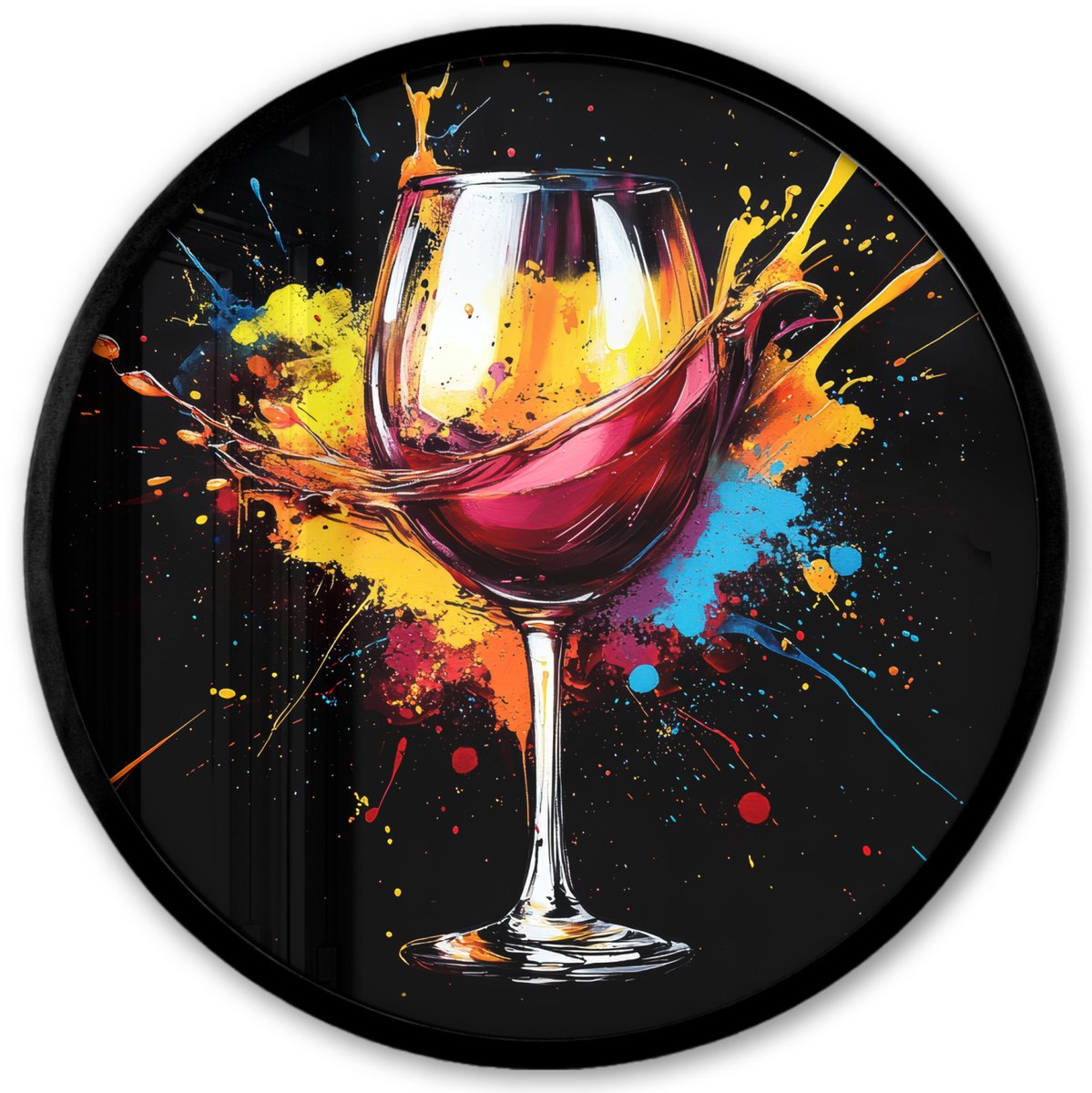 FrameYourWall Poster in lijst Rond - Fotolijst 40x40 cm - Posters - Wijn - Glas - Graffiti - Borrel - Rood - Verf - Ronde posterlijst zwart - Decoratie - Wanddecoratie woonkamer - Muurdecoratie slaapkamer Graffiti - Wijn