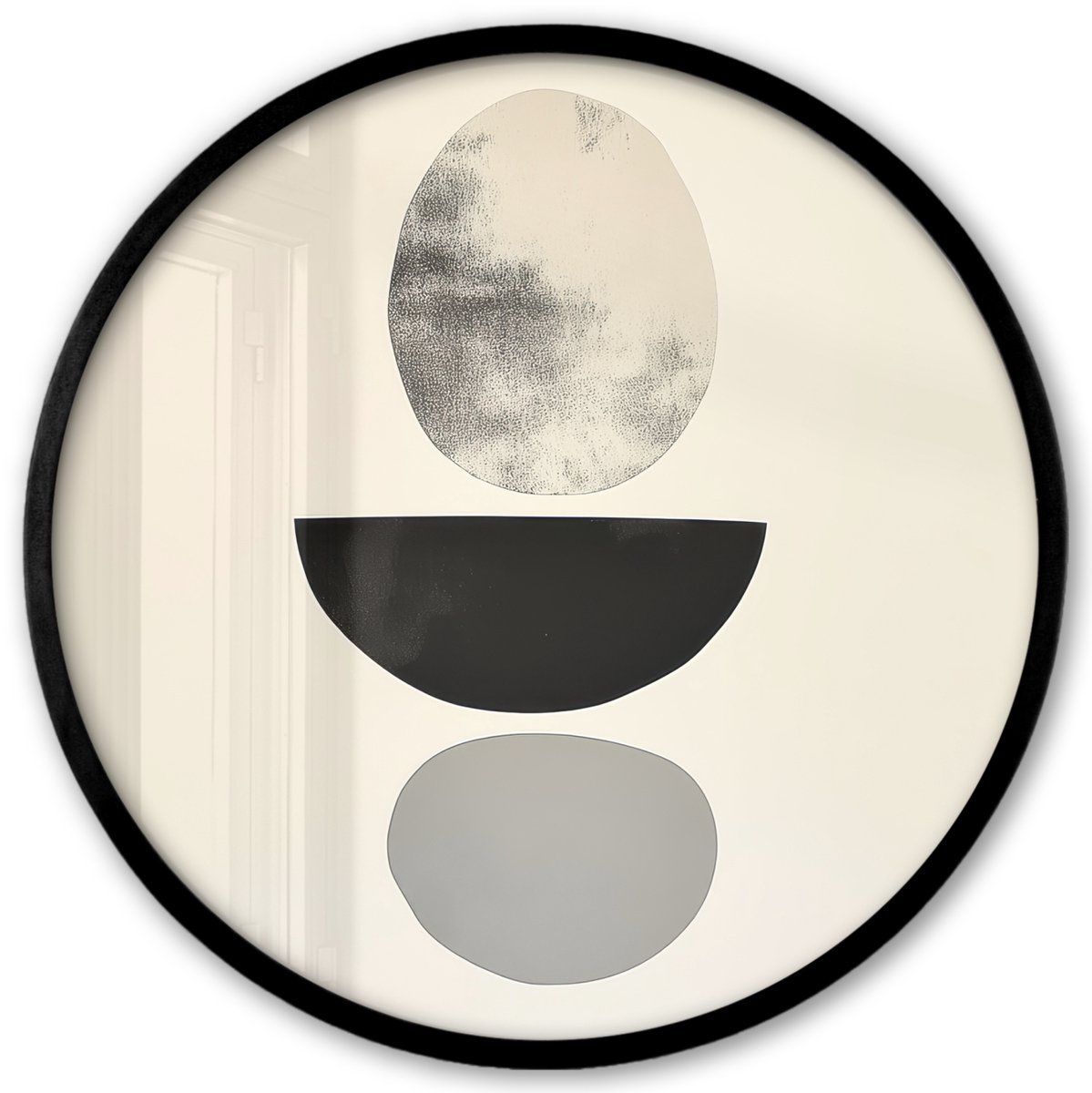 FrameYourWall Poster in lijst Rond - Fotolijst 40x40 cm - Posters - Beige - Japandi - Wabi sabi - Ronde posterlijst zwart - Decoratie - Wanddecoratie woonkamer - Muurdecoratie slaapkamer