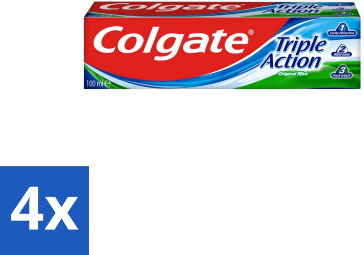4 x Colgate Tandpasta Triple Action 100 ml - Tandpasta - Gaatjes - Wittere Tanden - Frisse Adem - Mondverzorging
