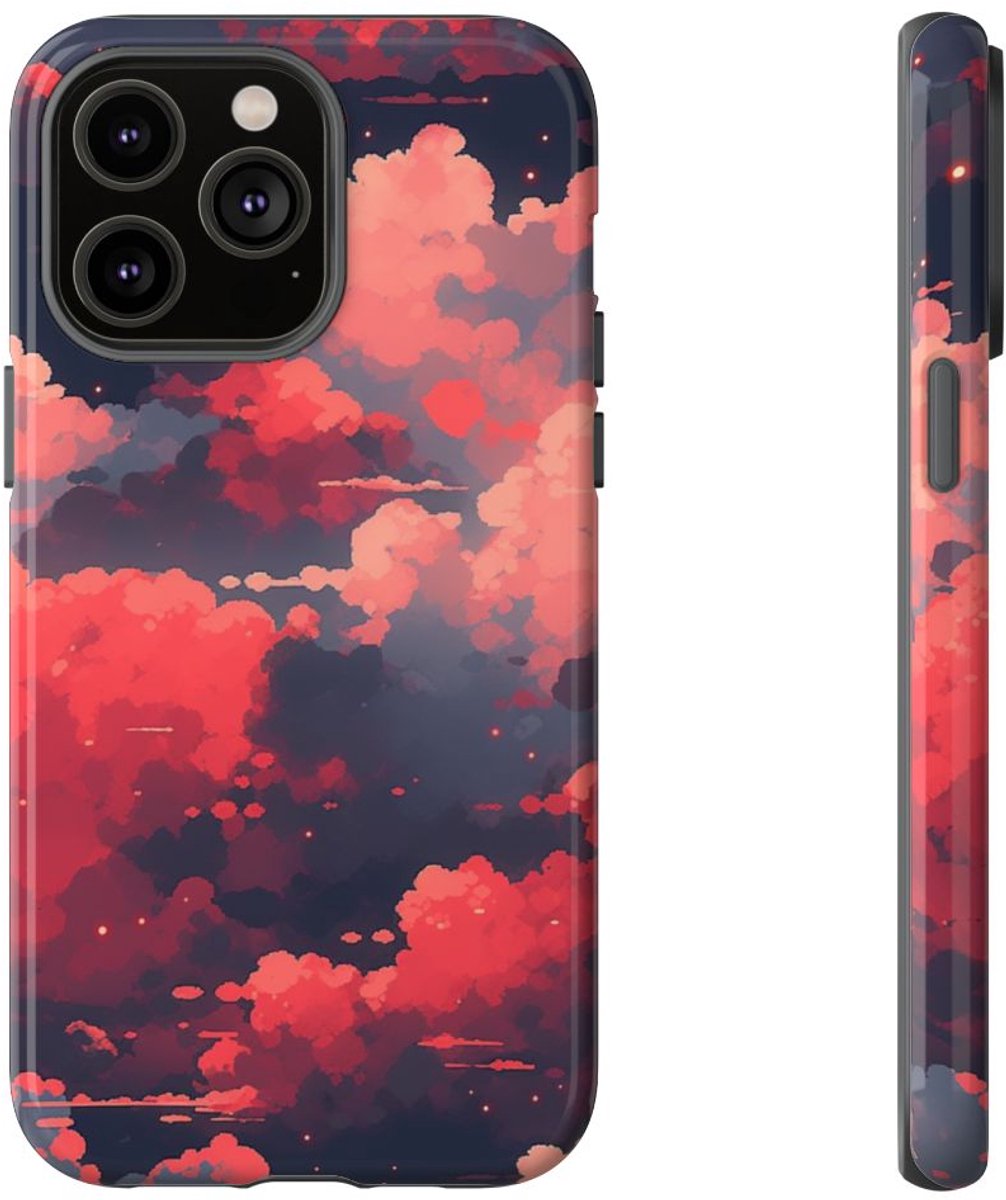 Abstracte Wolkenlucht in Rood en Roze – Telefoonhoesje Geschikt voor iPhone 14 Pro Max