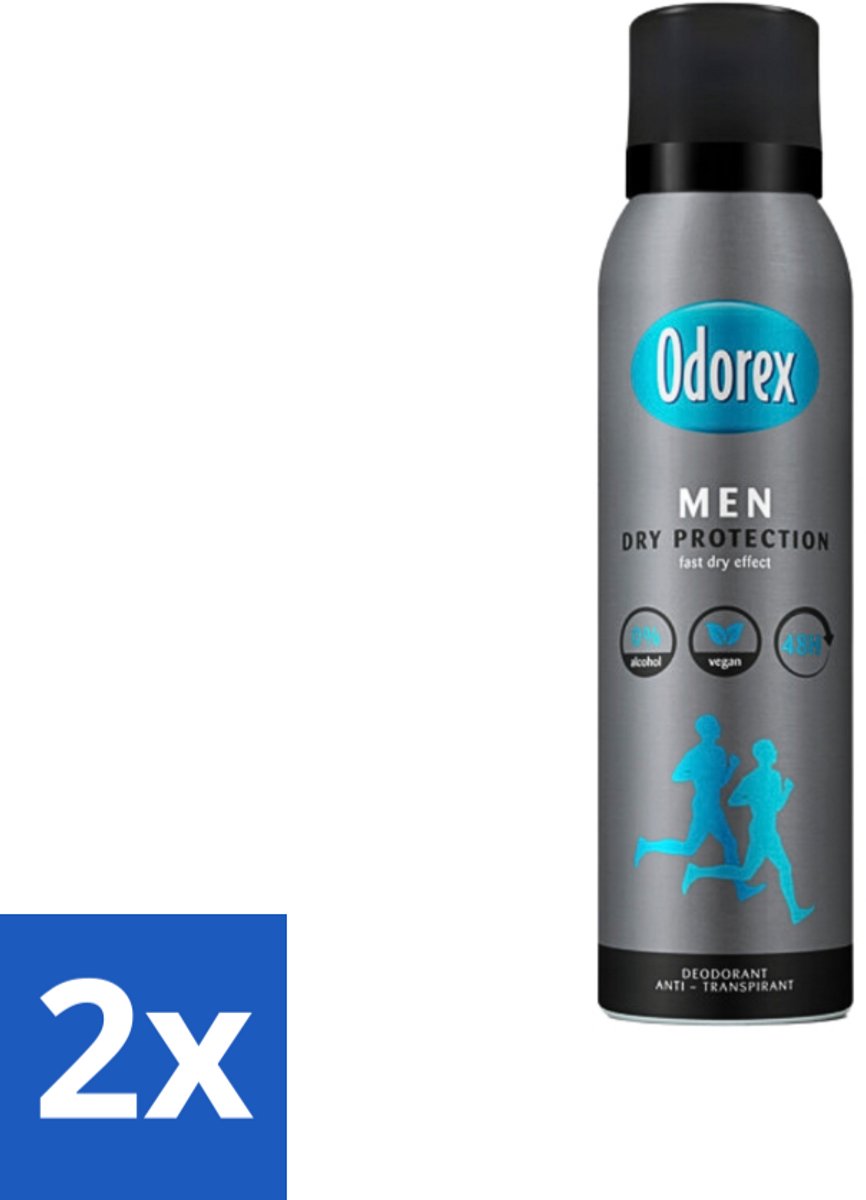 2 x Odorex Men - Deodorant Spray - Dry Protection - Langdurige Frisheid - 150 ml - Mannelijke Deospray - Zweetbescherming - Frisheid - Oksel Droog - Geur Tegen Zweet