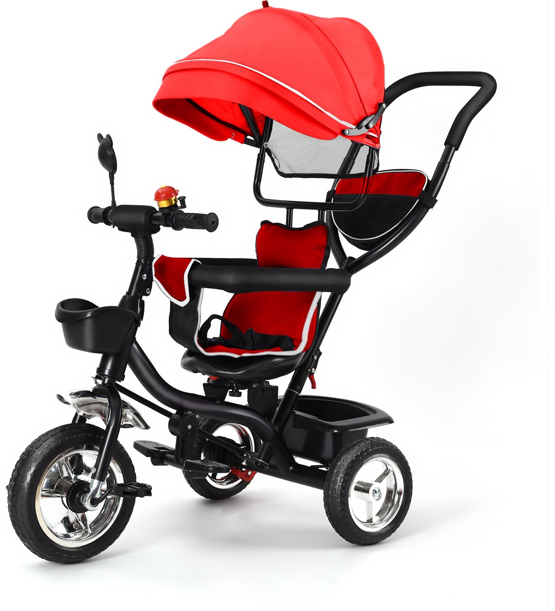 PIPIPOXER -Kinderdriewieler Driewieler met duwstang-360° draaibare zit-Met zonnescherm- Rood