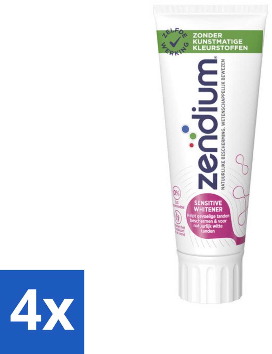 4 x Zendium Tandpasta Sensitive 75 ml - Gevoelige Tanden - Natuurlijke Enzymen - Mondgezondheid - Fluoride - SLS-vrije Tandpasta