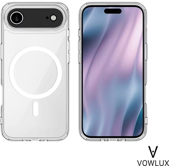 VOWLUX Compatible MagSafe Hoesje voor iPhone 17 Air Transparant – Inclusief Zwarte Wallet Pasjeshouder – 24 Magneten – Kunstleer – 3 Kaarten – Shockproof Case