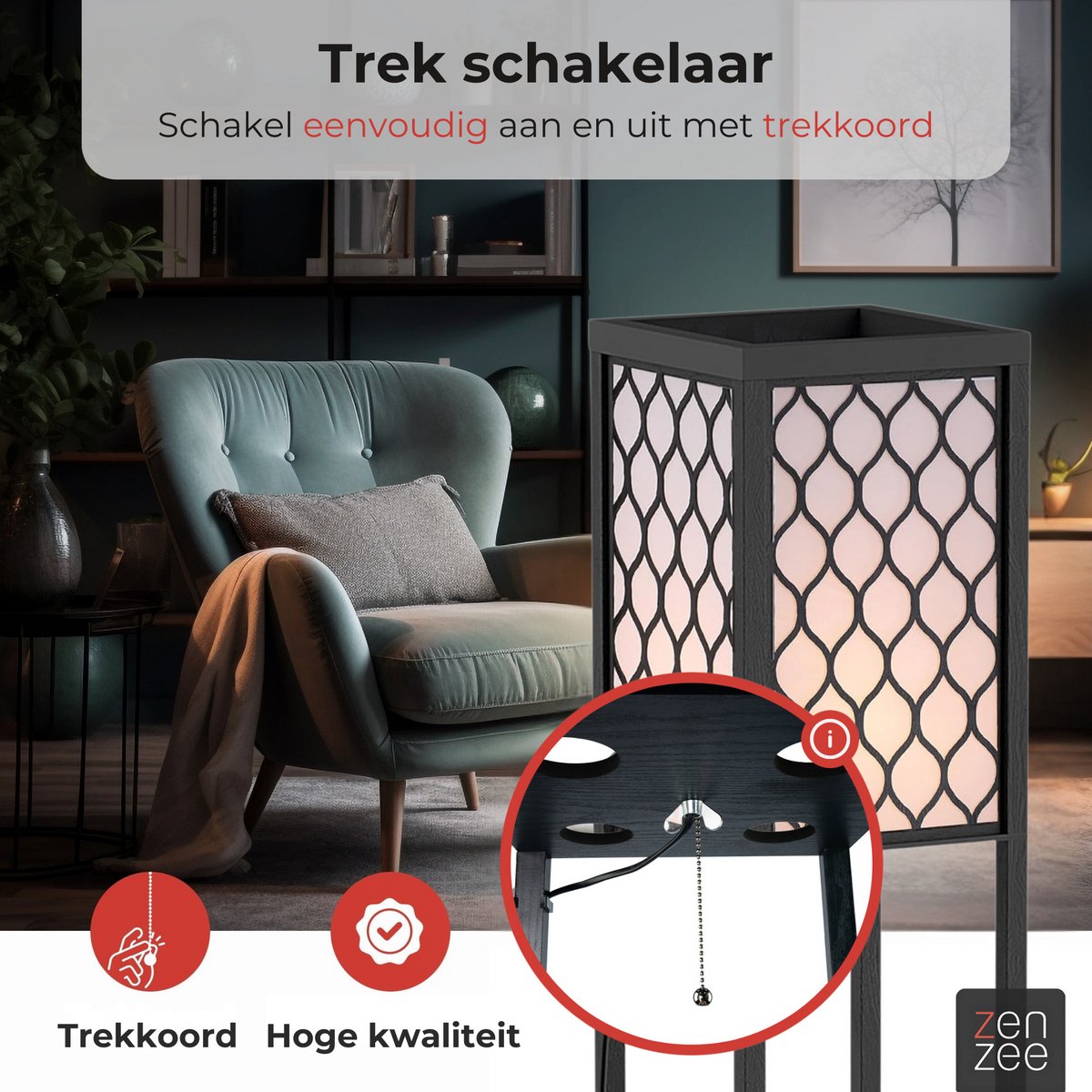 Vloerlamp - Staande lamp - Stalamp - Met opbergruimte - 26L x 26B x 160H cm - Zwart thumbnail 5