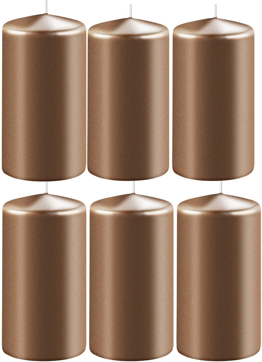 Enlightening Candles Cilinderkaars/stompkaars - 6x - koper - D6 x H8 cm - 27 branduren - Dikke kaarsen - Voor kandelaar of plateau