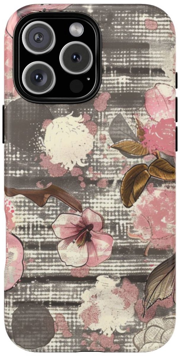 Roze en Bruin Bloemenpatroon – Telefoonhoesje Geschikt voor iPhone 16 Pro Max