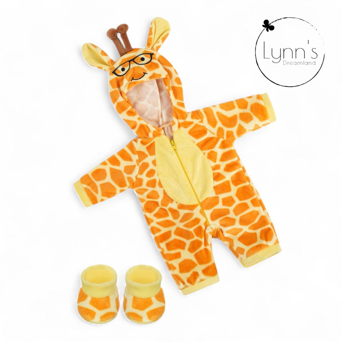 Poppenkleertjes voor babypop 43 cm - Gele giraffe onesie - In cadeauzakje - Poppenkleding set geschikt voor o.a. Baby Born pop — afbeelding 5