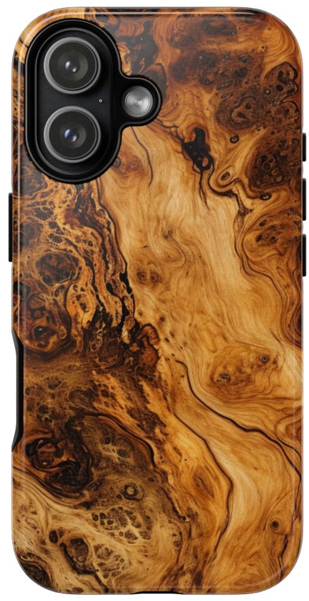 Luxe Burlhoutstructuur met Glanzende Afwerking – Telefoonhoesje Geschikt voor iPhone 17