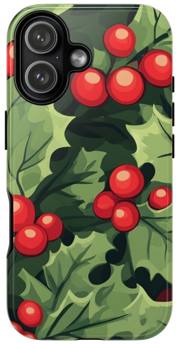 Feestelijk Hulstmotief met Glanzende Afwerking – Telefoonhoesje Geschikt voor iPhone 17