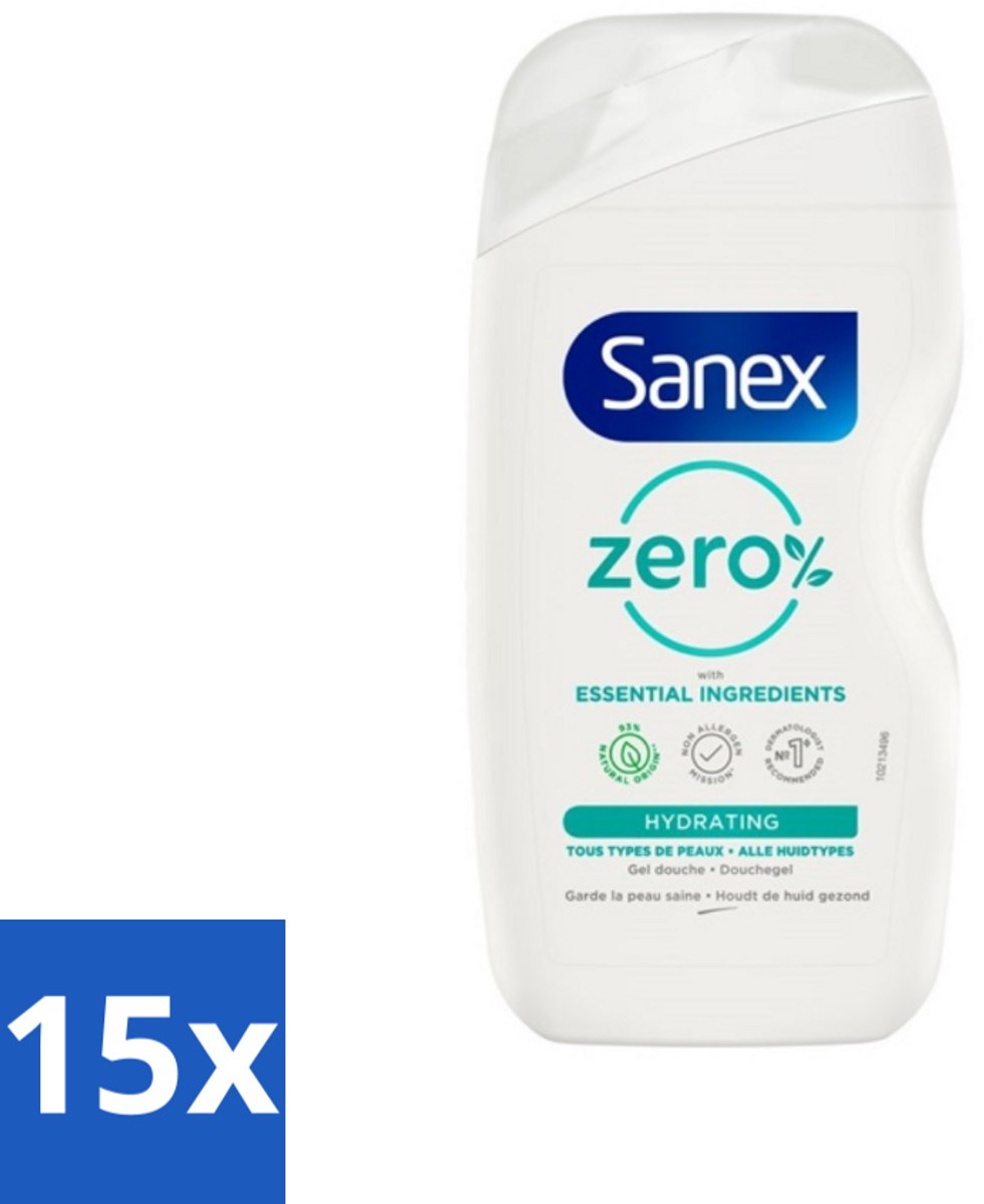 15 x Sanex Zero % - Douchegel - Hydrateert - Alle Huidtypes - 400 ml - Voordeelverpakking - 15 stuks