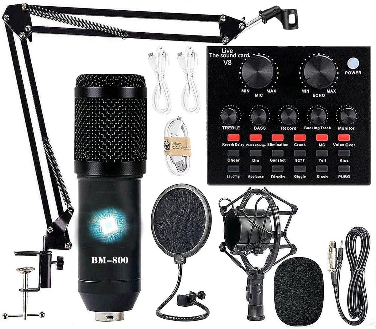 Vitdipy - Microfoon - Podcast Starterspack - Condensator Microfoon - Met Boom Arm - Streaming Deck - Gaming - Streaming - Podcasting - DJ Mixer - Zwart