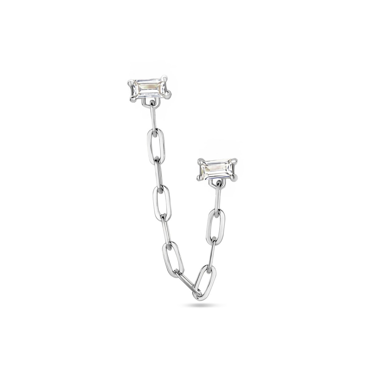 Lev Sieraden - 925 Zilveren oorknop met ketting en zirkonia per stuk - dames oorbellen - 925 zilver gerhodineerd