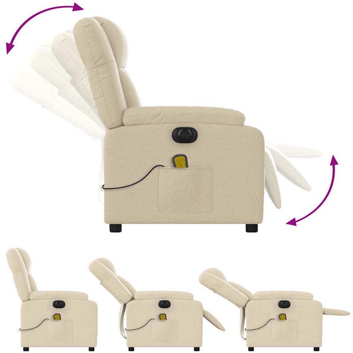 vidaXL Massagestoel Elektrisch Verstelbaar Crèmekleurig - afbeelding 3