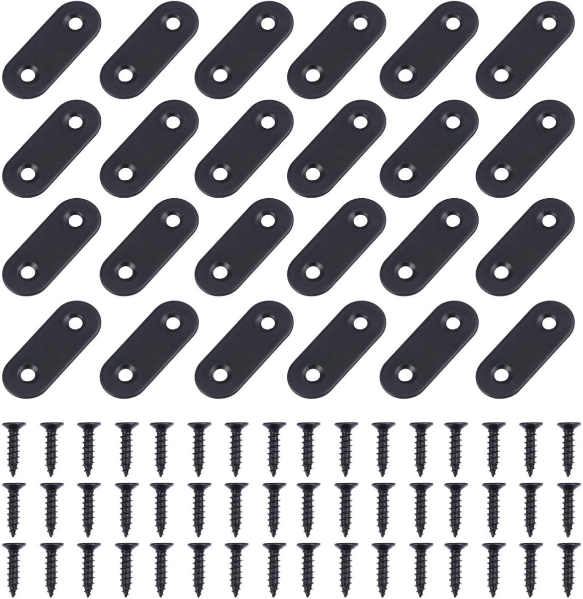EXCITAT Platte connector - Beugelplaat - Metalen montageplaat - met stelschroeven - Dubbel gat - Zwart - 24 stuks