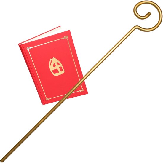 Sinterklaas accessoire verkleed set - het grote boek - staf van Sinterklaas - goud - Pakjesavond