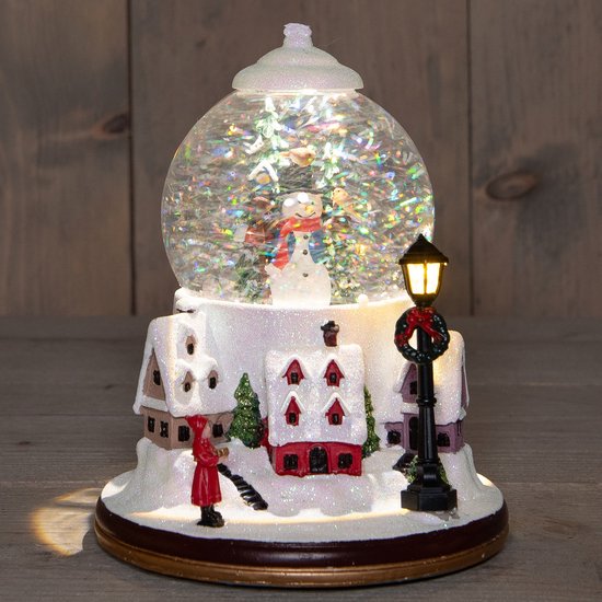 Anna's Collection Snowglobe paysage - blanc - avec bonhomme de neige - 21 cm - lanterne boule à neige - cadeau de Noël - décoration de Noël
